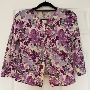Garnet Hill Purple Floral Women's merino printed collectible cardigan